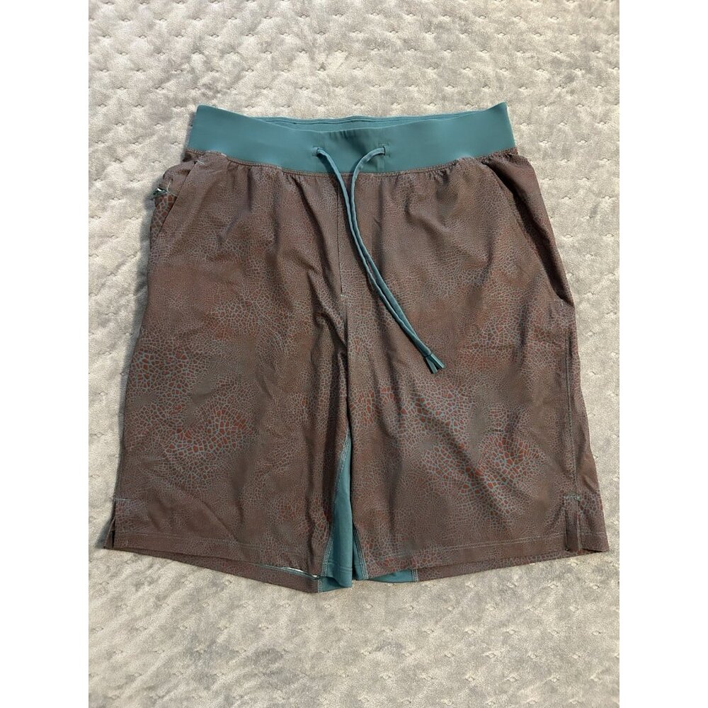 Lululemon Men's T.H.E. Linerless Short 9" Crackle Glaze Date Brown Teal Medium